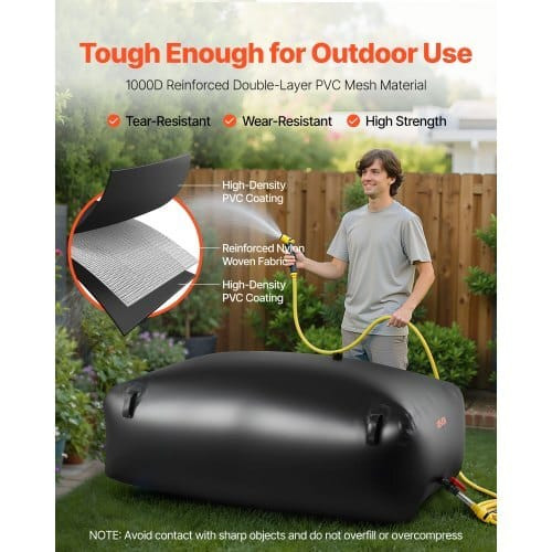 Water Storage Bladder, 264.2 Gal Collapsible Water Storage Bag, Wear-Resistant 1000D PVC Soft Water E415-CSDHSPVCB100YFP48003V0