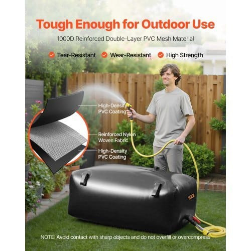 Water Storage Bladder, 87.2 Gal Collapsible Water Storage Bag, Wear-Resistant 1000D PVC Soft Waters E415-CSDHSPVCB3306DKO3003V0