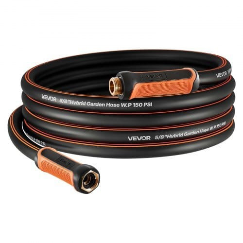 Garden Hose, 25 ft 5/8" Heavy Duty 4-Layer Rubber Water Hose, 150PSI Working & 600PSI Burst, Flexib E415-HHJHWTYRG25FZH23C001V0