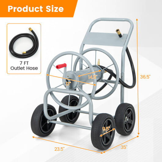 Garden Hose Reel Cart 4 Wheels Heavy-Duty Metal Water Hose Organizer Portable-Silver - Color: Silver D681-GT3919SL