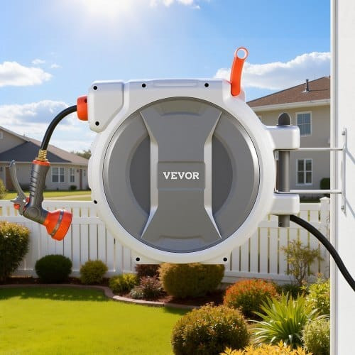 Retractable Garden Hose Reel, 1/2 in x 100 ft, Wall Mounted Hose Reel with 9-Function Sprayer Nozzl E415-KSSJGQSHC2002ZOYE002V0