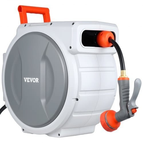 Retractable Garden Hose Reel, 1/2 in x 100 ft, Wall Mounted Hose Reel with 9-Function Sprayer Nozzl E415-KSSJGQSHC2002ZOYE002V0