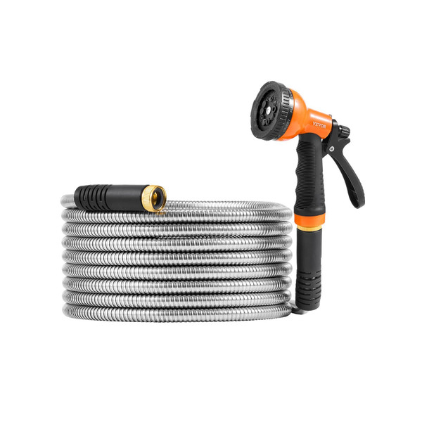 Metal Garden Hose 25 ft, Rust Proof Stainless Steel Water Hose, Heavy Duty Backyard Hose with 10 Fu E415-JSTYRG25FT003KFYOV0