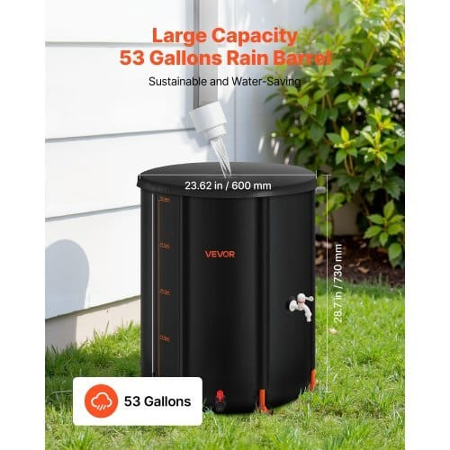 Collapsible Rain Barrel, 53 Gallon Portable Rain Water Collection Barrel, 1000D PVC Rainwater Colle E415-ZDYSTHSPVCB50JAOG002V0