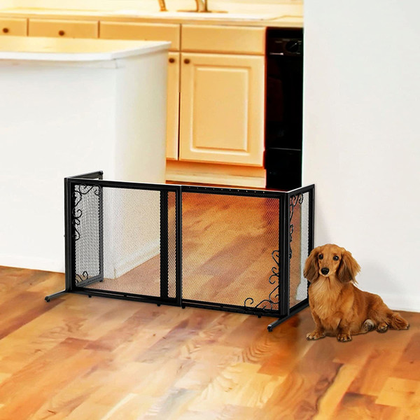Richell Small Freestanding Metal Mesh Pet Gate in Antique Bronze N274-ES0194945