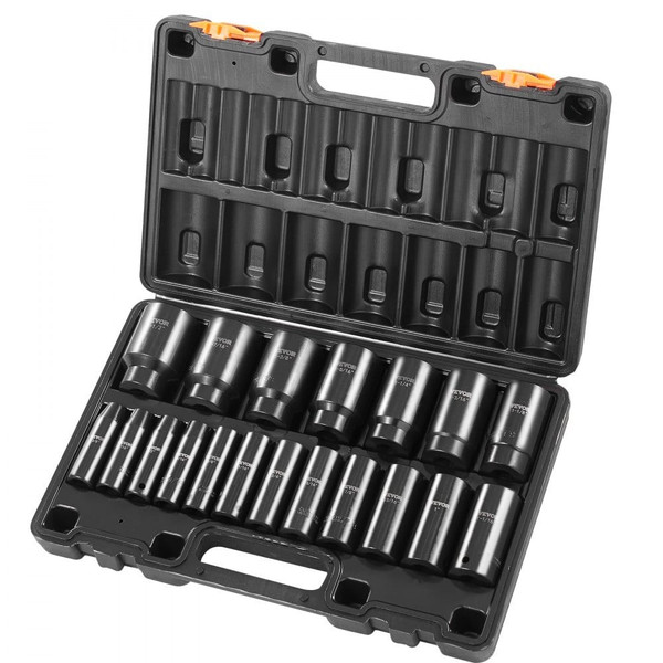  Impact Socket Set, 1/2" 19 Piece Impact Sockets, Deep Socket, 6-Point Sockets, 1/2 Inches Drive So E415-CJTT12IN19PCSD001V0