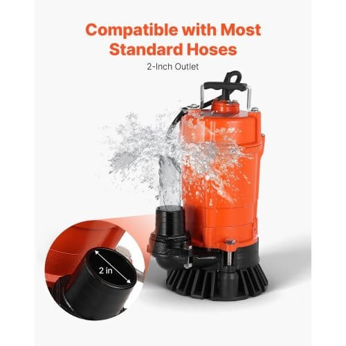  1/2 HP Submersible Trash Pump, 2000 GPH, 120V Cast Iron Submersible Sump Sewage Pump with 2 in Dis E415-QSWNBZT05HP2XFEGY001V1