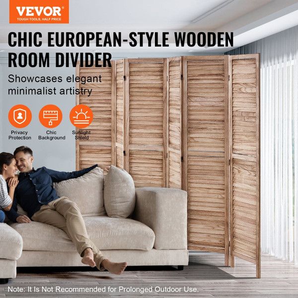  Wood Room Divider, 6 Panel Wood Folding Privacy Screen, 66.9 Inches Tall Indoor Louvered Partition E415-MZPF6MBWGBOSGULULV0