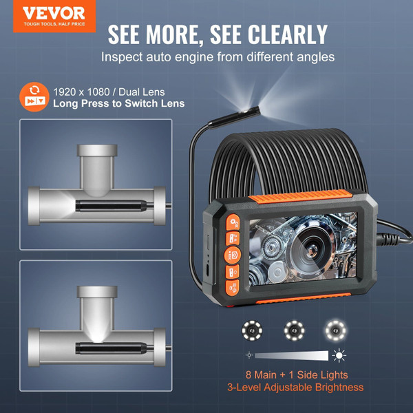  Endoscope Camera with Light, Dual Lens Borescope with 49.2FT Semi-Rigid Cable, 4.3" Screen 1080P I E415-FXKQXNKJDPM40XCXEV9