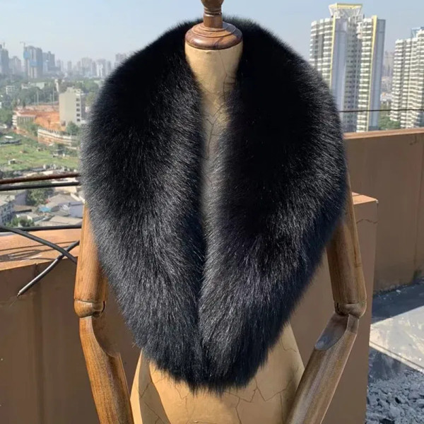 Color: PEACOCK BLUE, Size: M - 100% Natural Real Fox Fur Collar For Women Men Coat Jacket Fur Scarf F640-12000025021570622