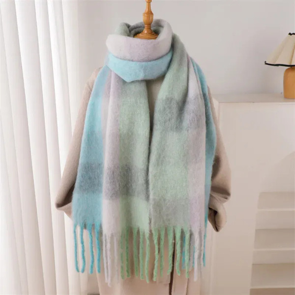 Color: Pink, Size: One Size - 2025 NEW Luxury Cashmere Women Plaid Scarf Winter Warm Shawl and Wrap F640-12000052252425270