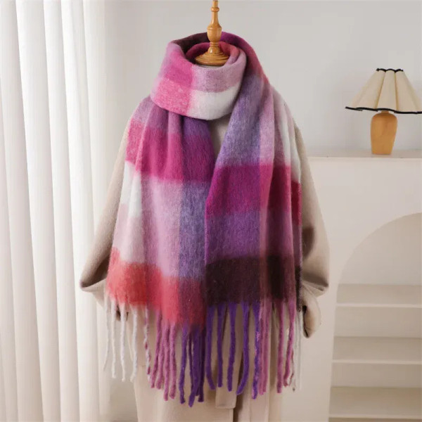 Color: Pink, Size: One Size - 2025 NEW Luxury Cashmere Women Plaid Scarf Winter Warm Shawl and Wrap F640-12000052252425270