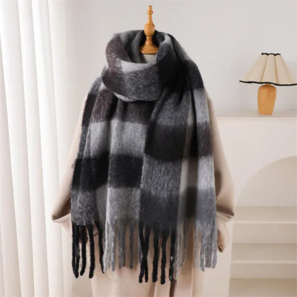 Color: Pink, Size: One Size - 2025 NEW Luxury Cashmere Women Plaid Scarf Winter Warm Shawl and Wrap F640-12000052252425270