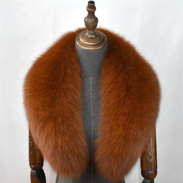 Color: CORAL RED, Size: L - 100% Natural Real Fox Fur Collar For Women Men Coat Jacket Fur Scarf Wi F640-12000034468411173