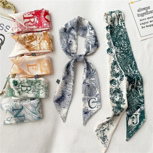 Color: Orange, Size: XXS - Fashion Skinny Scarf Women Luxury letter Printing Tie Bag Handle Ribbon  F640-12000046228401833