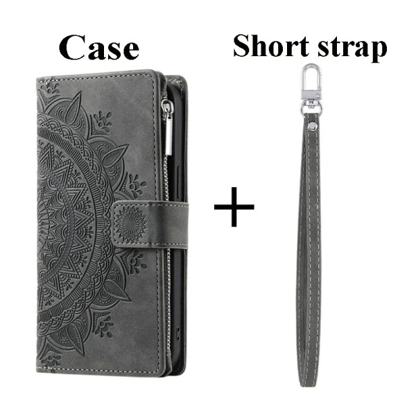Color: GRAY, Material: tpu - CrossBody Strap Zipper Wallet Coque for Samsung Galaxy A71 A51 A50 A41 F640-12000034618613228