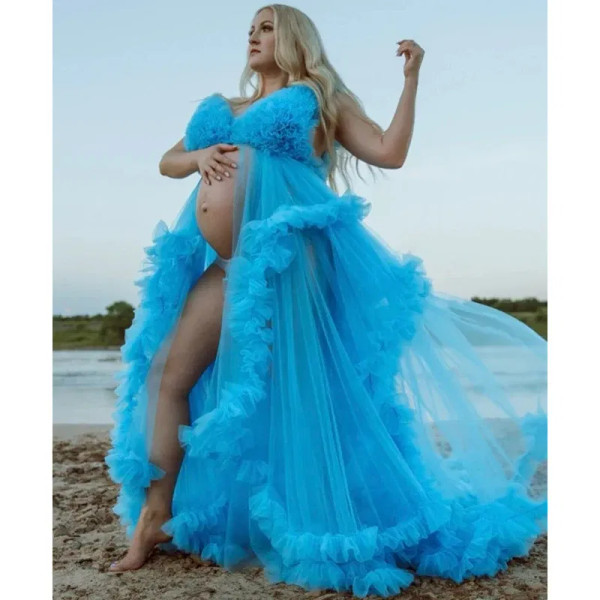 Color: Gold, Maternity Size: XL, Ships From: CHINA - Tulle Long Maternity Dress Photoshoot  ?»?°?‚? F640-12000032748414455