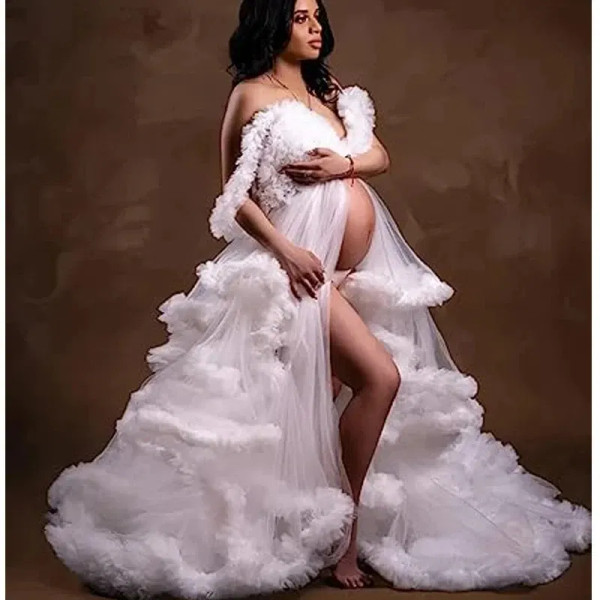Color: Gold, Maternity Size: XL, Ships From: CHINA - Tulle Long Maternity Dress Photoshoot  ?»?°?‚? F640-12000032748414455