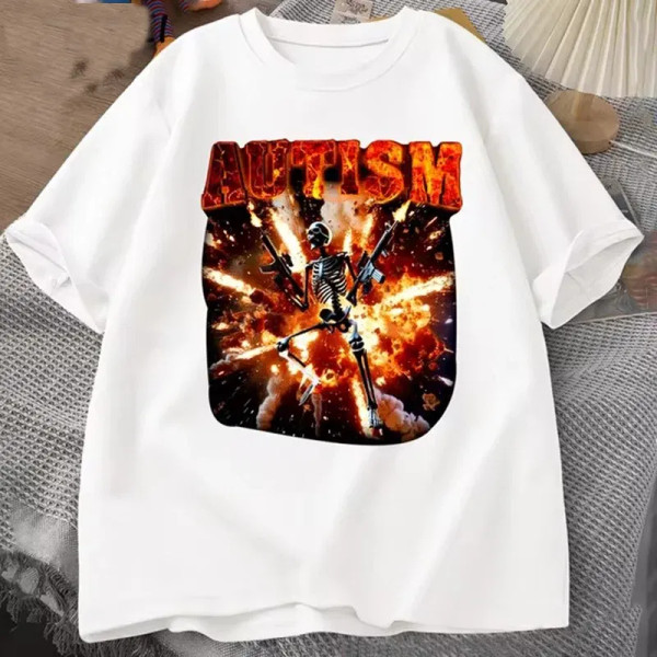 Color: army green, Size: S - Autistic Funny Skeleton T Shirt Women Men Autism Edgy Skeleton Meme T- F640-12000043525936403