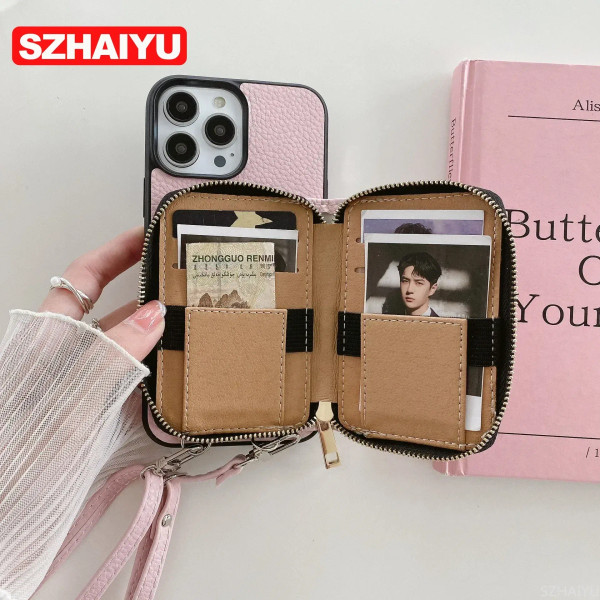 Material: PC, Color: army green - Zipper Wallet Phone Case For iPhone 16 15 14 13 12 Mini 11 Pro XS F640-12000035494817018