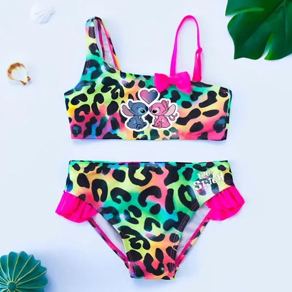 Color: Silver, Size: XXS - Lilo Stitch Gilrs Bow Bikini Set Trendy Two-Piece Swimsuits for Summer S F640-12000037996246469