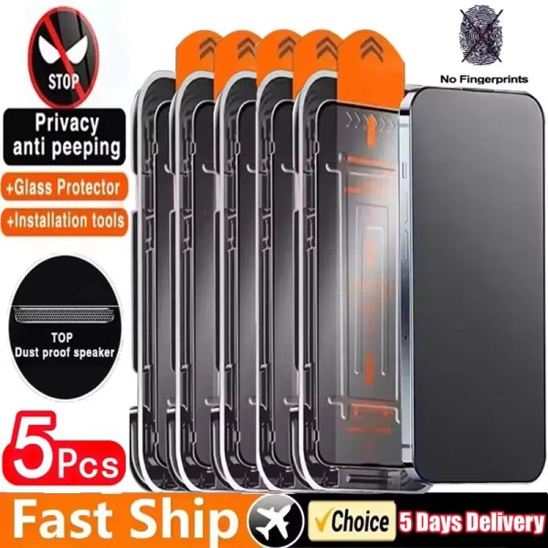 Compatibility by Model: Poco X6, Material: Leather - 5pcs Dust Free Install Anti-Spy Tempered Glass F640-12000049017318054