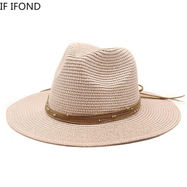 Color: Yellow, Size: L - Big Size 60CM New Straw Hat 7cm Brim Summer Cooling Beach Sun Hat Outdoor  F640-12000031361900233