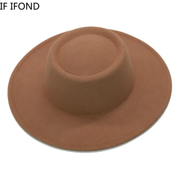 Color: Brown, Size: M - Fedora Hats Men Women 8.5CM Wide Brim Wool Felt Jazz Hats 2023 British styl F640-12000022837602257
