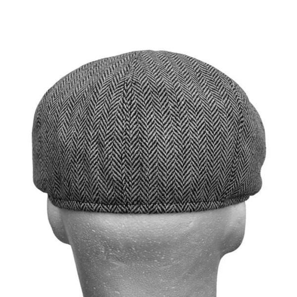 Color: GRAY, Hat Size: One Size - Men herringbone style berets retro woolen top felt hat fashion wi F640-12000033722116260