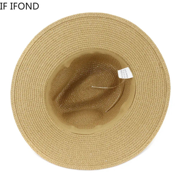 Color: Dark Grey, Size: M - New Big Size 59-60CM Panama Hat Summer Sun Hats for Women Man Outdoor B F640-12000031361717913