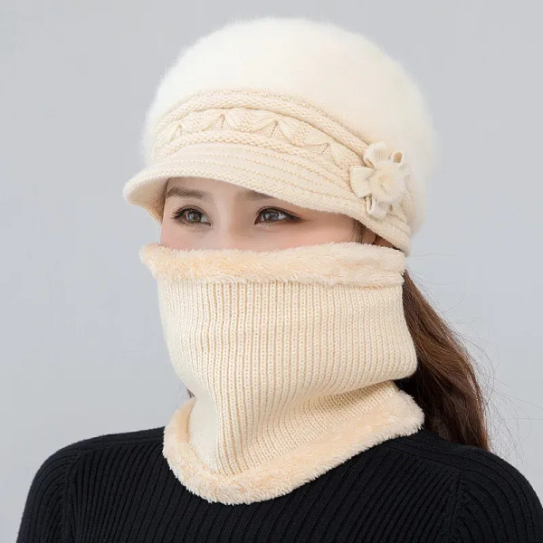 Color: Yellow - New Women Winter Hat Keep Warm Cap Add Fur Lined Hat & Scarf Warm Set Fashion Hat F F640-12000051193107989