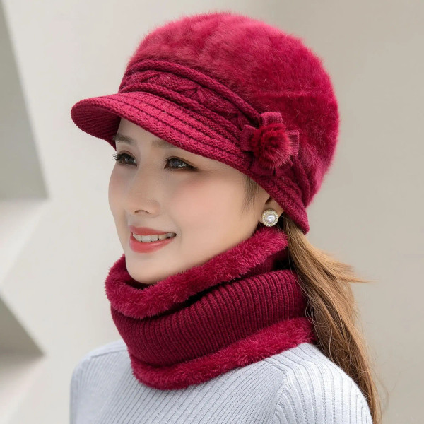 Color: Yellow - New Women Winter Hat Keep Warm Cap Add Fur Lined Hat & Scarf Warm Set Fashion Hat F F640-12000051193107989