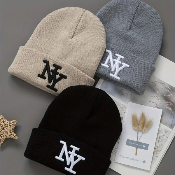 Color: Chrome Silver - 1/2/3pcs Unisex Winter Beanie Hats, Solid Color Knitted Warm Outdoor Caps wi F640-12000050459873090