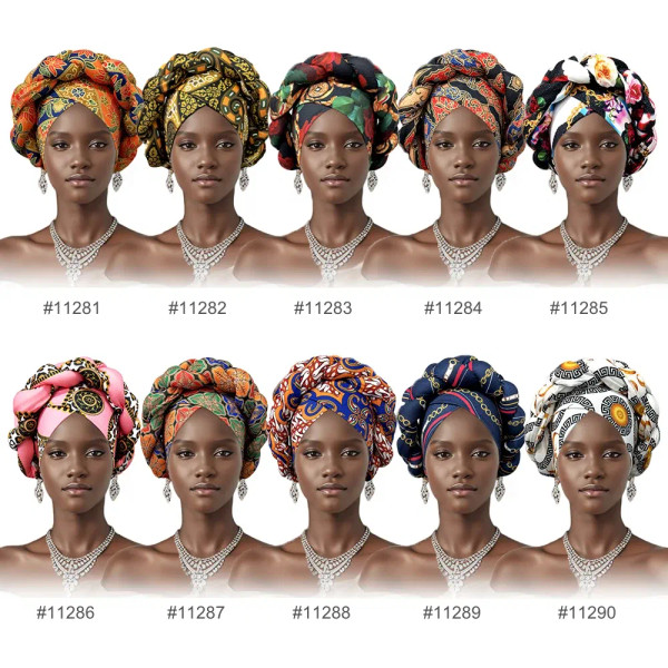 Color: Black - African Headtie Bonnet Hat Turban for Women Muslim Head Wrap Nigerian Scarf Braid Hi F640-12000037959005526