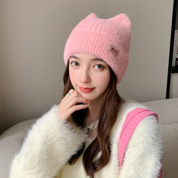 Color: army green, Size: One Size - New Women Cute Cat Ear Earflap Winter Hat Fashion Faux Fur Knit F640-12000040193614486