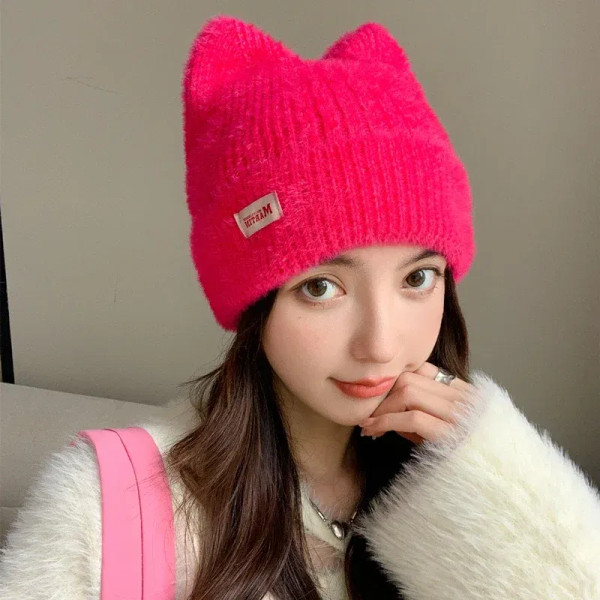 Color: army green, Size: One Size - New Women Cute Cat Ear Earflap Winter Hat Fashion Faux Fur Knit F640-12000040193614486