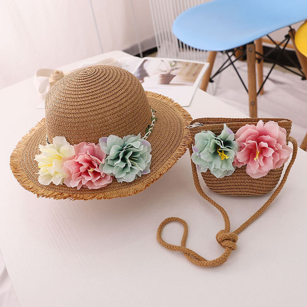 Flower Straw Hat Summer Parent-Child Hat Straw Bag Korean Outdoor Children'S Sun Hat Big Eaves Suns Q119-CJMZ108960302BY
