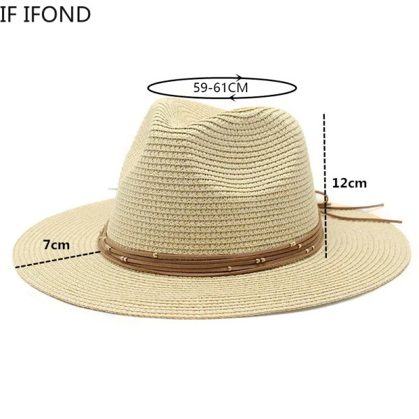 Color: Dark Grey, Size: M - Big Size 60CM New Straw Hat 7cm Brim Summer Cooling Beach Sun Hat Outdo F640-12000031361900228