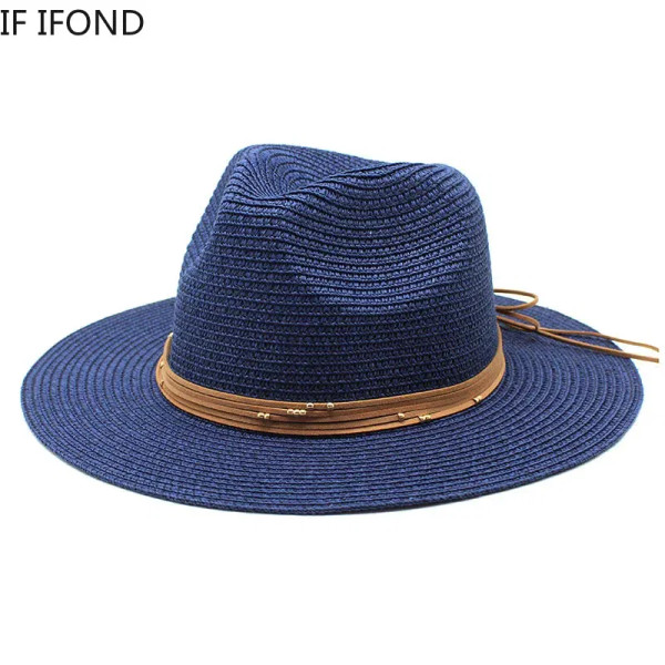 Color: Gold, Size: L - Big Size 60CM New Straw Hat 7cm Brim Summer Cooling Beach Sun Hat Outdoor Pa F640-12000031361900235