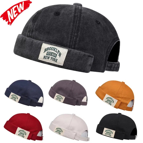 Color: WHITE - 1631 BROOKLYN Label of Cloth Brimless Skullies Cap Melon Skin Cap Hip Hop Vintage Ca F640-12000039403672829