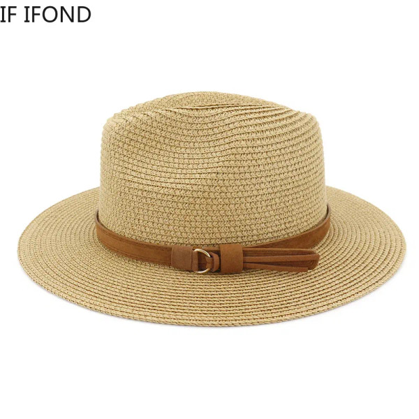 Color: Pink, Size: M - New Big Size 59-60CM Panama Hat Summer Sun Hats for Women Man Outdoor Beach  F640-12000029396330645