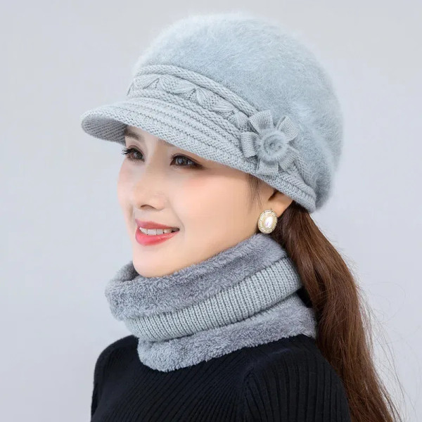 Color: Dark Grey - New Women Winter Hat Keep Warm Cap Add Fur Lined Hat & Scarf Warm Set Fashion Ha F640-12000051193107985