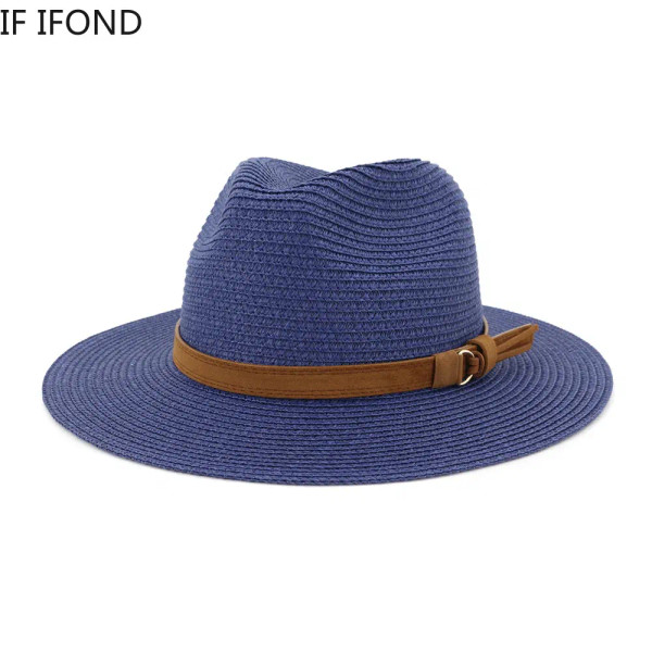 Color: Brown, Size: L - New Big Size 59-60CM Panama Hat Summer Sun Hats for Women Man Outdoor Beach F640-12000031361717928