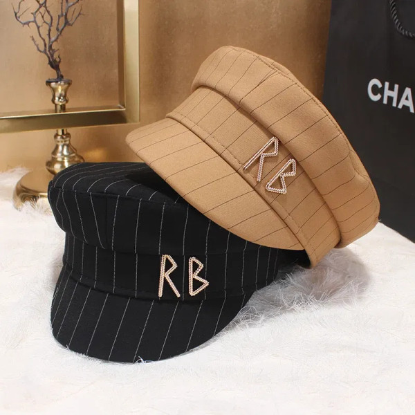 Color: WHITE, Hat Size: 6 - Brand Designer New Winter Embroidery Letter Baker Boy Straw Caps Purple F640-12000051650675388