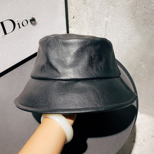 Textured PU Leather Fisherman Hat Unisex Basin Hat Wide Brim Cover Face Hat Q119-CJMZ1221514
