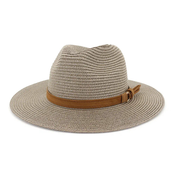 Color: GRAY, Size: L - New Big Size 59-60CM Panama Hat Summer Sun Hats for Women Man Outdoor Beach  F640-12000027692672532