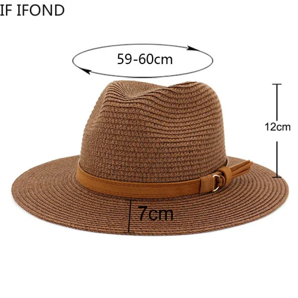 Color: GRAY, Size: L - New Big Size 59-60CM Panama Hat Summer Sun Hats for Women Man Outdoor Beach  F640-12000027692672532