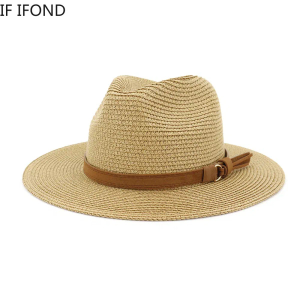 Color: GRAY, Size: L - New Big Size 59-60CM Panama Hat Summer Sun Hats for Women Man Outdoor Beach  F640-12000027692672532