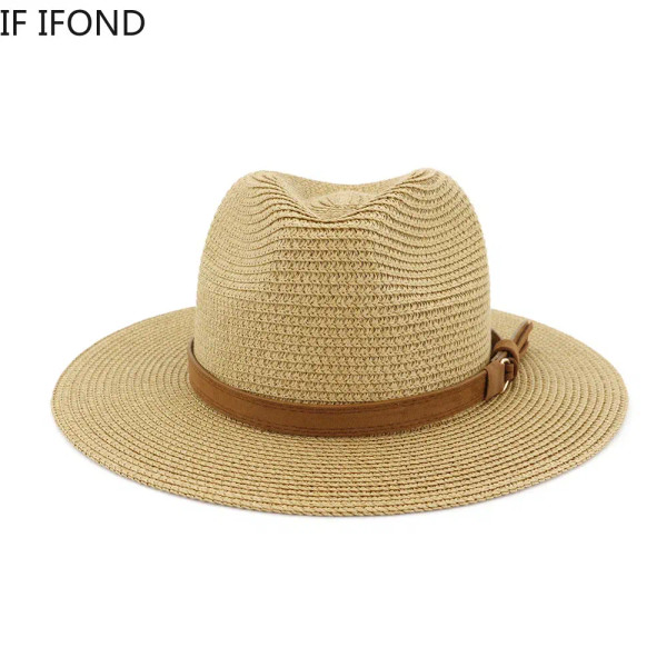 Color: GRAY, Size: L - New Big Size 59-60CM Panama Hat Summer Sun Hats for Women Man Outdoor Beach  F640-12000027692672532