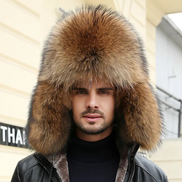 Color: Dark Grey, Hat Size: 56 - 2025 Winter 100% Real Silver Fox Fur Bomber Hat Raccoon Fur Ushank F640-12000049907621645